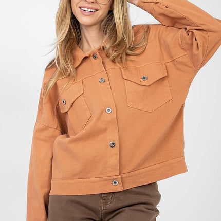 Casual Women's Denim Jacket Button Up With Classic Collar Long Sleeves - Très Elite