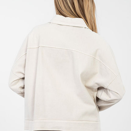 Casual Women's Denim Jacket Button Up With Classic Collar Long Sleeves - Très Elite