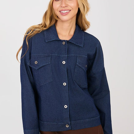 Casual Women's Denim Jacket Button Up With Classic Collar Long Sleeves - Très Elite