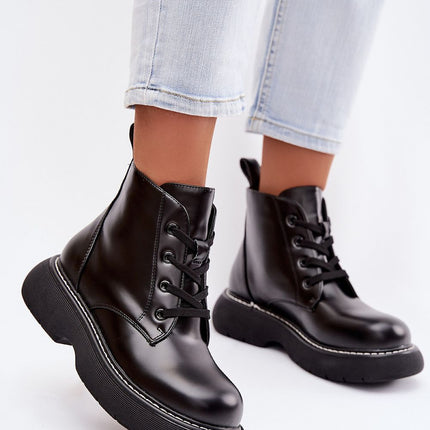 Women's Eco Leather Ankle Boots With Platform And Lace Up For Cold Weather - Très Elite