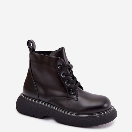 Women's Eco Leather Ankle Boots With Platform And Lace Up For Cold Weather - Très Elite