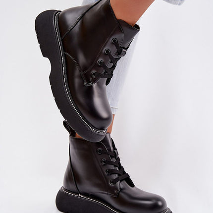 Women's Eco Leather Ankle Boots With Platform And Lace Up For Cold Weather - Très Elite