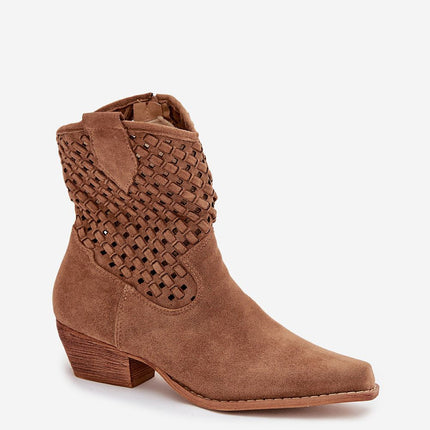 Womens Eco Suede Ankle Boots With Lacy Upper And Beveled Heel - Très Elite