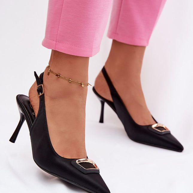 Elegant Textile High Heels With Pointed Toe Stiletto Front Detail - Très Elite