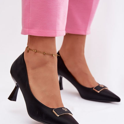 Elegant Womens Textile High Heel Pumps With Pointed Toes Front Detail - Très Elite
