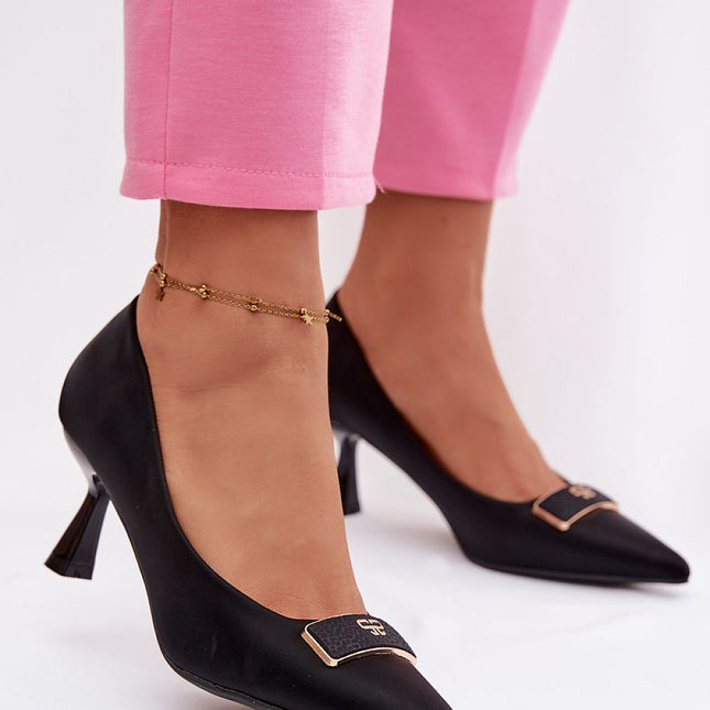 Elegant Womens Textile High Heel Pumps With Pointed Toes Front Detail - Très Elite