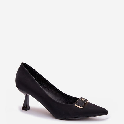 Elegant Womens Textile High Heel Pumps With Pointed Toes Front Detail - Très Elite