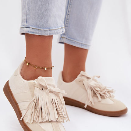 Women's Eco-Suede Sneakers With Removable Fringe Details And Foam Insole - Très Elite