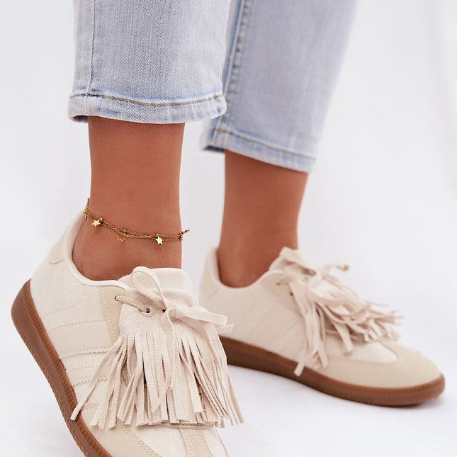 Women's Eco-Suede Sneakers With Removable Fringe Details And Foam Insole - Très Elite