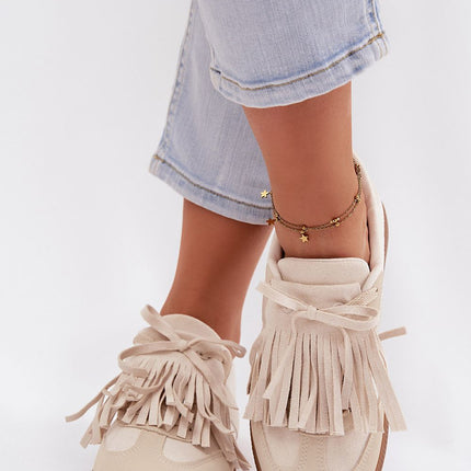 Women's Eco-Suede Sneakers With Removable Fringe Details And Foam Insole - Très Elite