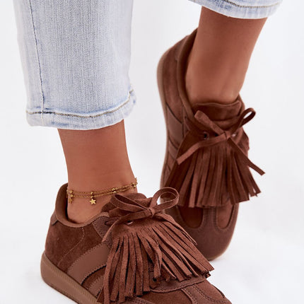 Women's Eco-Suede Sneakers With Removable Fringe Details And Foam Insole - Très Elite