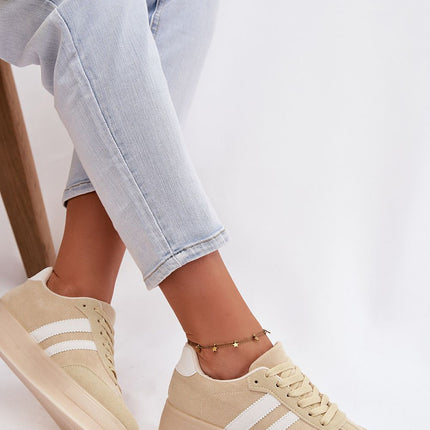 Women Eco Suede Platform Sneakers With Sporty Decorative Straps - Très Elite