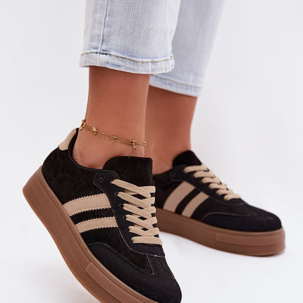 Women Eco Suede Platform Sneakers With Sporty Decorative Straps - Très Elite