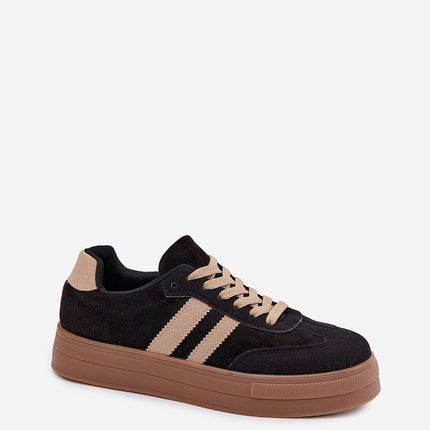 Women Eco Suede Platform Sneakers With Sporty Decorative Straps - Très Elite