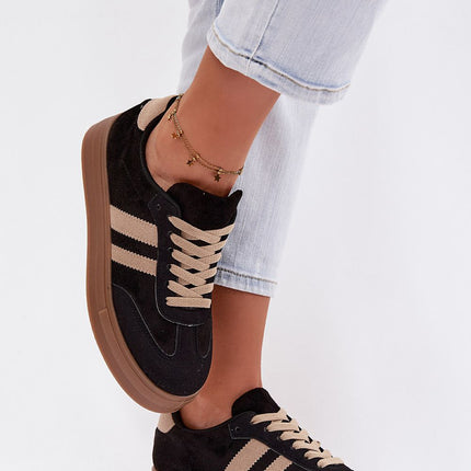 Women Eco Suede Platform Sneakers With Sporty Decorative Straps - Très Elite