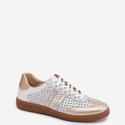 Women Leather And Suede Lace Up Sneakers Openwork Breathable Comfort - Très Elite