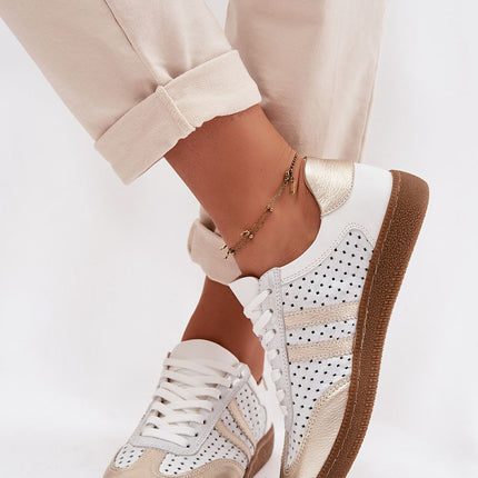 Women Leather And Suede Lace Up Sneakers Openwork Breathable Comfort - Très Elite