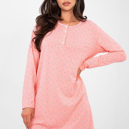 Breathable Cotton Nightshirt With Subtle Print And Button Front Round Neckline - Très Elite
