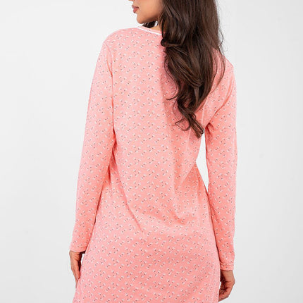 Breathable Cotton Nightshirt With Subtle Print And Button Front Round Neckline - Très Elite