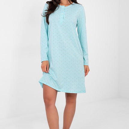 Soft Cotton Nightshirt With Printed Design And Button Front Round Neck - Très Elite