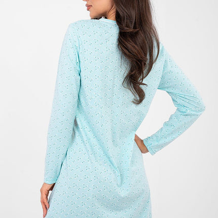 Soft Cotton Nightshirt With Printed Design And Button Front Round Neck - Très Elite
