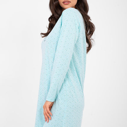 Soft Cotton Nightshirt With Printed Design And Button Front Round Neck - Très Elite