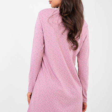 Breathable Cotton Nightdress With Print Round Neck Four Button Front Closure - Très Elite