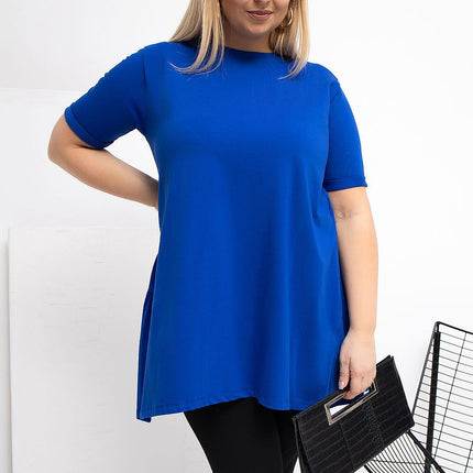 Plus Size Cotton Elastane Blouse With Round Neck And Short Sleeves - Très Elite