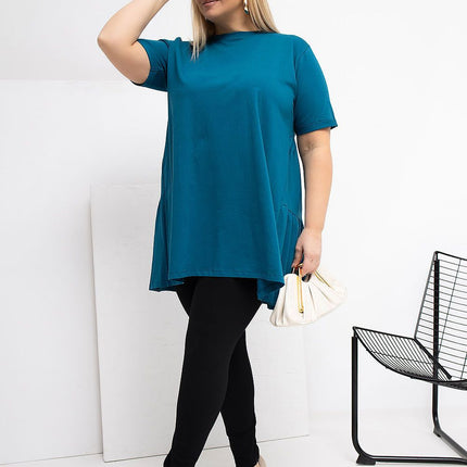 Plus Size Cotton Elastane Blouse With Round Neck And Short Sleeves - Très Elite