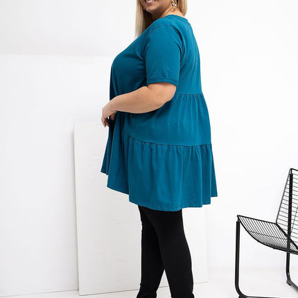 Plus Size Cotton Elastane Blouse With Round Neck And Short Sleeves - Très Elite