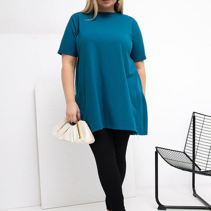 Plus Size Cotton Elastane Blouse With Round Neck And Short Sleeves - Très Elite