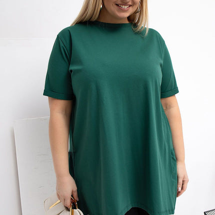 Plus Size Cotton Elastane Blouse With Round Neck And Short Sleeves - Très Elite