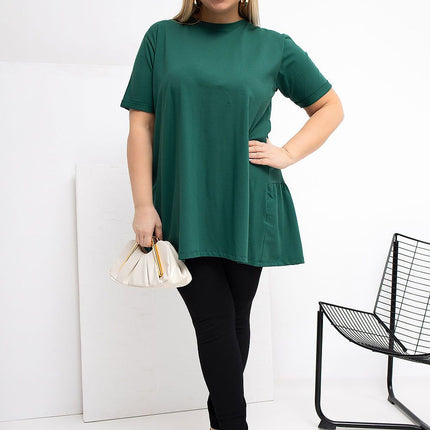 Plus Size Cotton Elastane Blouse With Round Neck And Short Sleeves - Très Elite