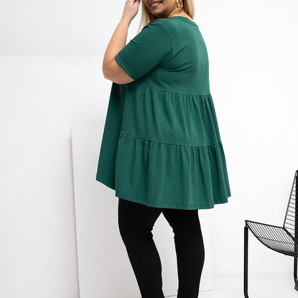 Plus Size Cotton Elastane Blouse With Round Neck And Short Sleeves - Très Elite