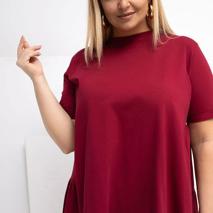 Plus Size Cotton Elastane Blouse With Round Neck And Short Sleeves - Très Elite