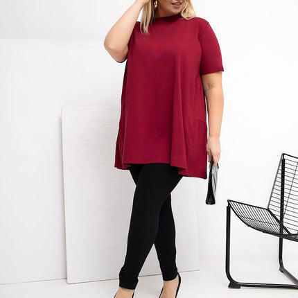 Plus Size Cotton Elastane Blouse With Round Neck And Short Sleeves - Très Elite