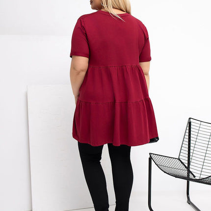 Plus Size Cotton Elastane Blouse With Round Neck And Short Sleeves - Très Elite