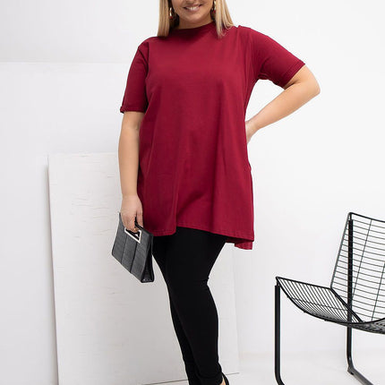 Plus Size Cotton Elastane Blouse With Round Neck And Short Sleeves - Très Elite