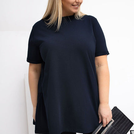 Plus Size Cotton Elastane Blouse With Round Neck And Short Sleeves - Très Elite