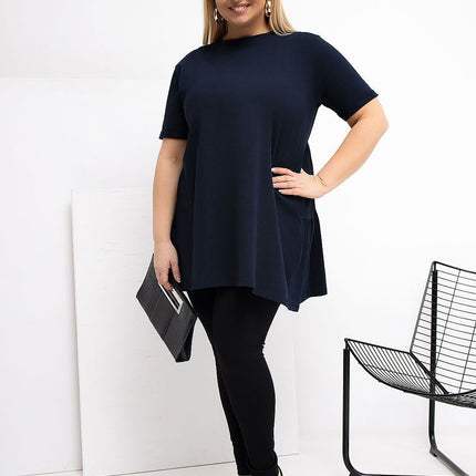 Plus Size Cotton Elastane Blouse With Round Neck And Short Sleeves - Très Elite