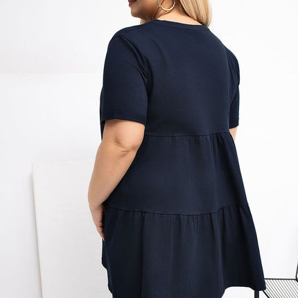 Plus Size Cotton Elastane Blouse With Round Neck And Short Sleeves - Très Elite