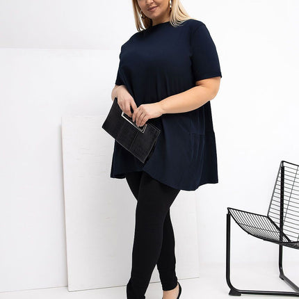 Plus Size Cotton Elastane Blouse With Round Neck And Short Sleeves - Très Elite