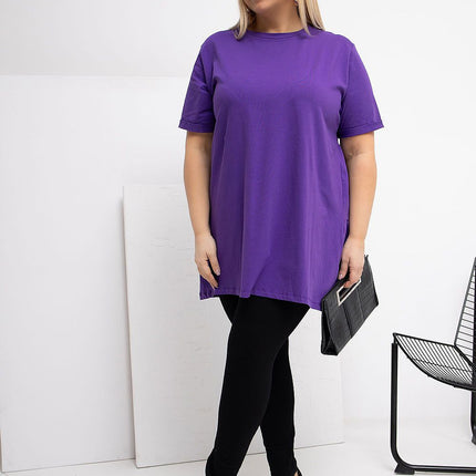 Plus Size Cotton Elastane Blouse With Round Neck And Short Sleeves - Très Elite