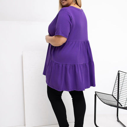 Plus Size Cotton Elastane Blouse With Round Neck And Short Sleeves - Très Elite