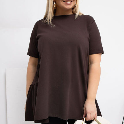 Plus Size Cotton Elastane Blouse With Round Neck And Short Sleeves - Très Elite