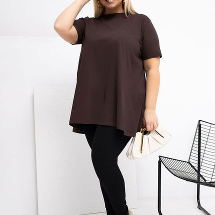 Plus Size Cotton Elastane Blouse With Round Neck And Short Sleeves - Très Elite