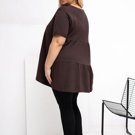 Plus Size Cotton Elastane Blouse With Round Neck And Short Sleeves - Très Elite