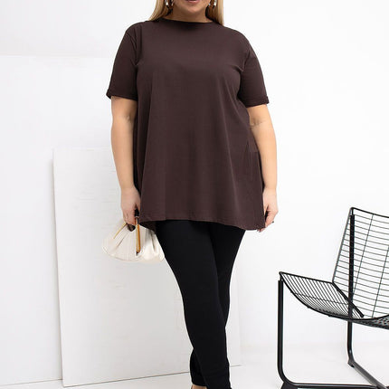 Plus Size Cotton Elastane Blouse With Round Neck And Short Sleeves - Très Elite