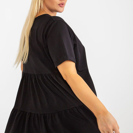 Plus Size Cotton Elastane Blouse With Round Neck And Short Sleeves - Très Elite