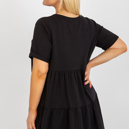 Plus Size Cotton Elastane Blouse With Round Neck And Short Sleeves - Très Elite